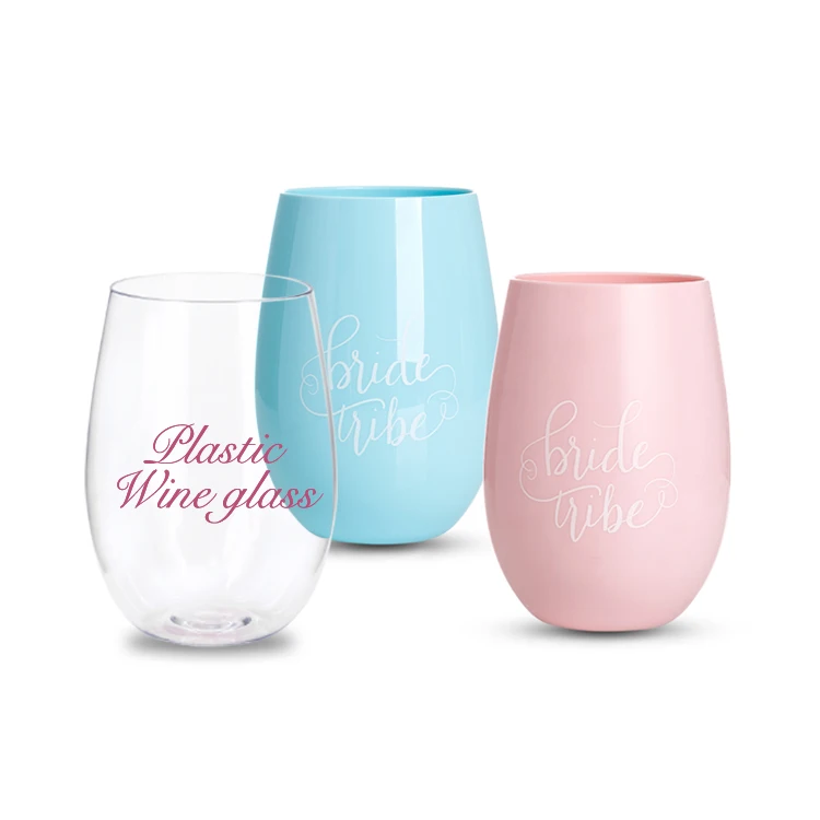 Plastic Wine Glasses Stemless Wine Cup 16 ounce  Clear Plastic Unbreakable Wine Glasses Disposable Reusable