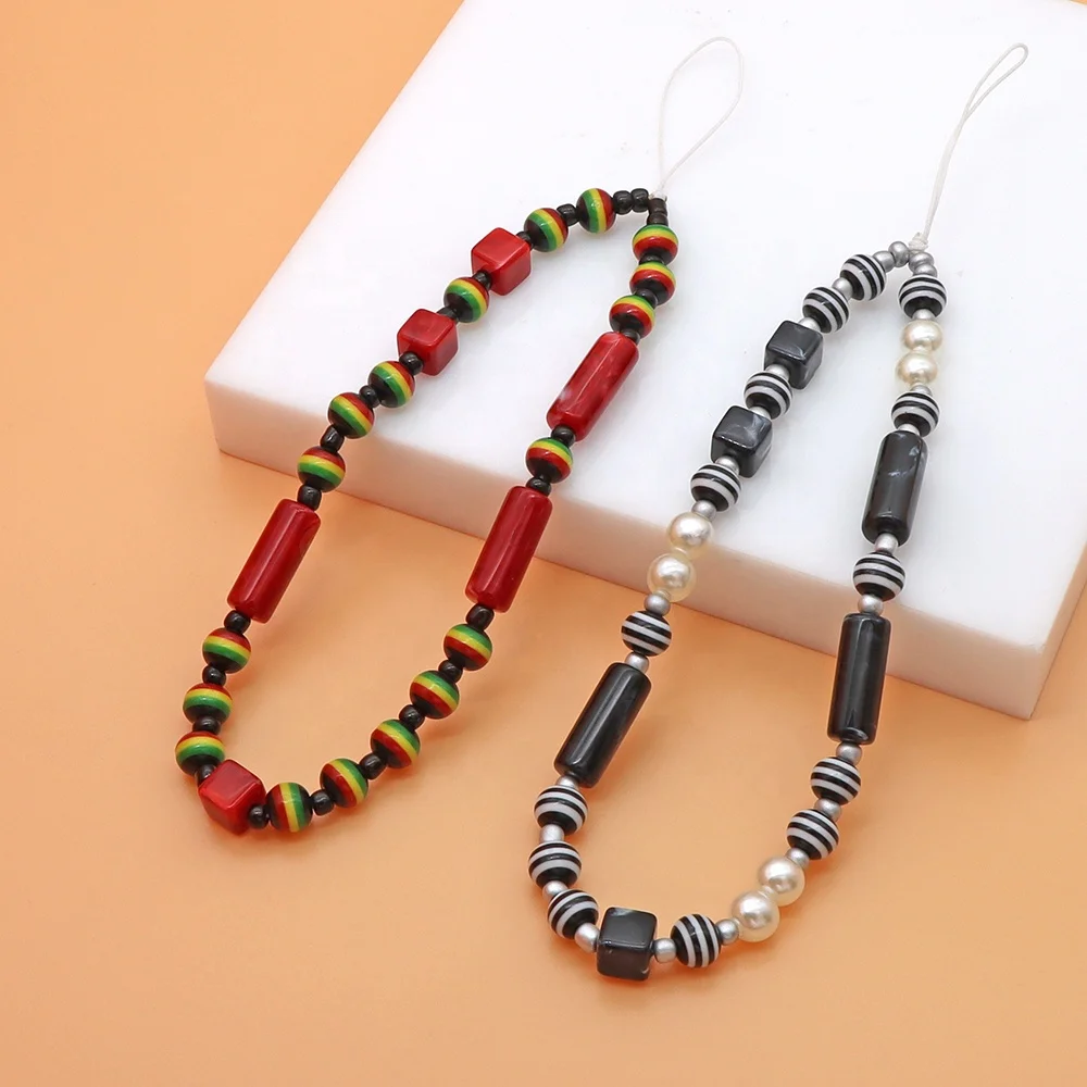 Fashion Design Beads Pearls Diy Beaded Cell Phone Lanyard Strap Luxury Mobile Chain Phone Charm Acrylic