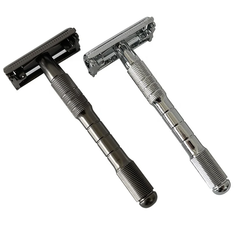 Premium Smooth Wet Long Handle Copper Double Edge Metal Safety Razor Butterfly Open Shaving Razor For Men and Women