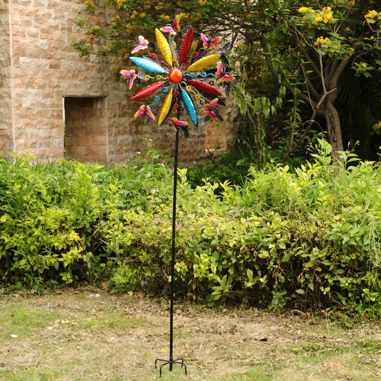 New Arrived wind spinners garden ornament Art Colorful Windmill Metal Garden Wind Spinner