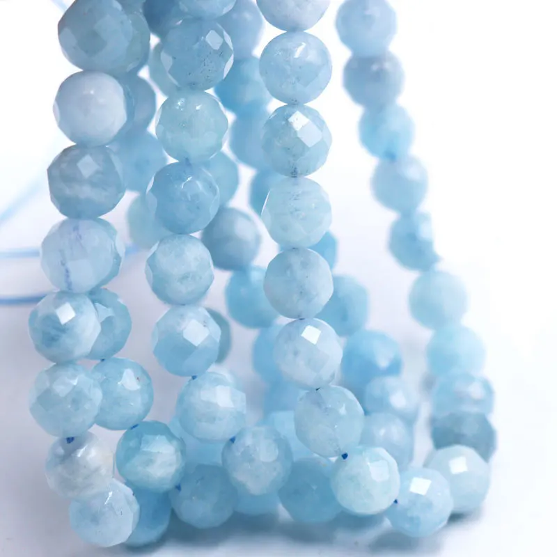 Wholesale Blue 4 6 8 10mm Aquamarine Beads Natural Faceted Aquamarine Beads Gemstone Beads For Jewelry Making