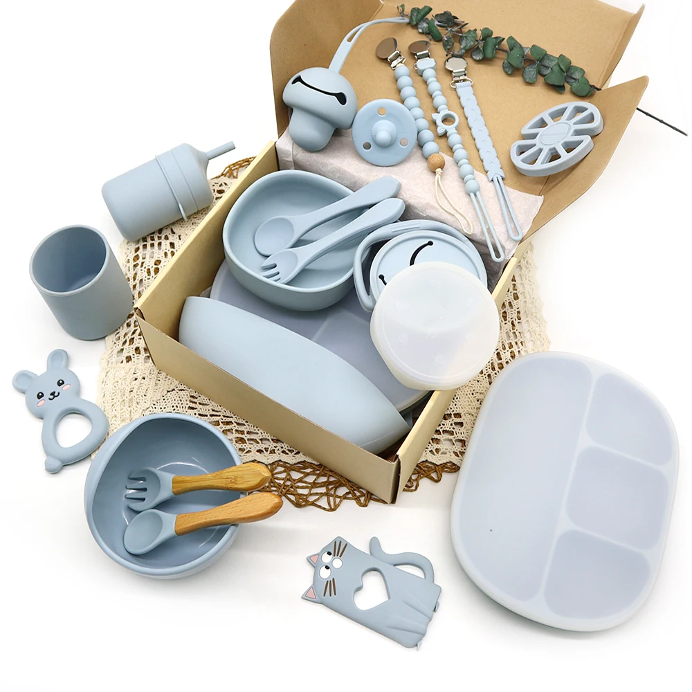 Washable Food Grade Silicone Teether Silicone Baby Bibs Soft Silicone Plate Toddler Bowl Set Waterproof