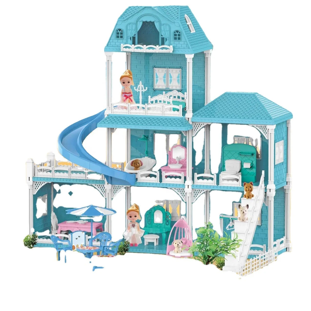 DIY happy  Small child prodigi little houses to kids role play house slide castle puzzle toys 6 rooms 2 princess for boys girls
