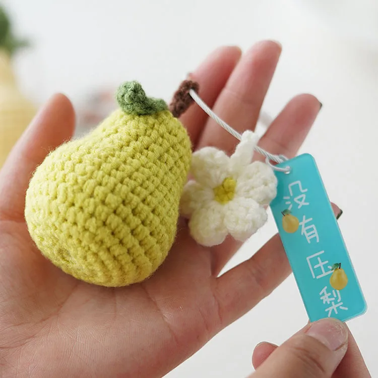 Creative Knitted Yarn Fruits Keychain Tags Wire Loop Embroidery Stitch Cute Key Chains Diy Crochet Material Package