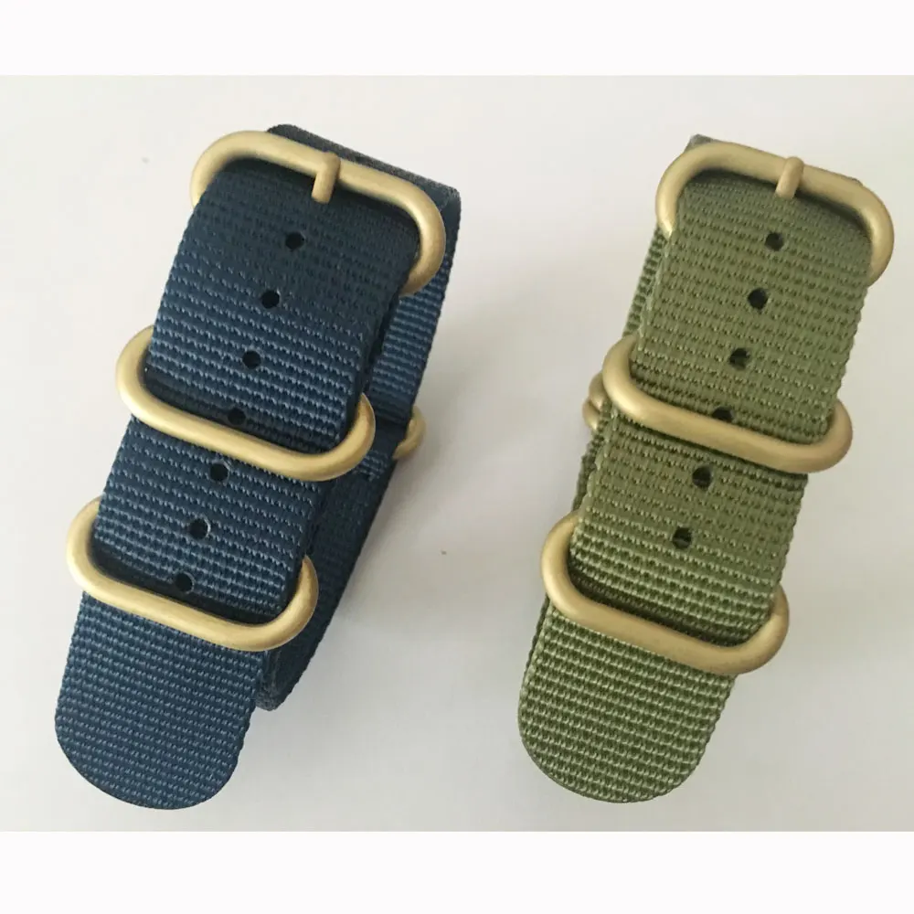 Luxury ballistic nylon watch band sand blasted finish 4 ring with navy bronze zulu strap watch strap supplier