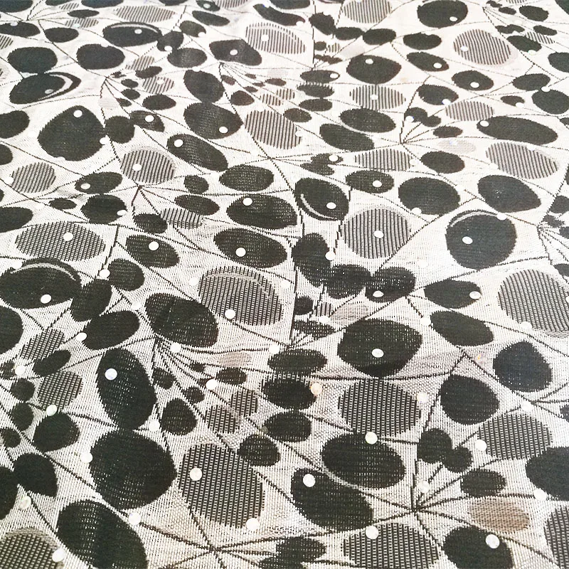 Black Gold Brocade Fabric with Shiny sequins for home Upholster