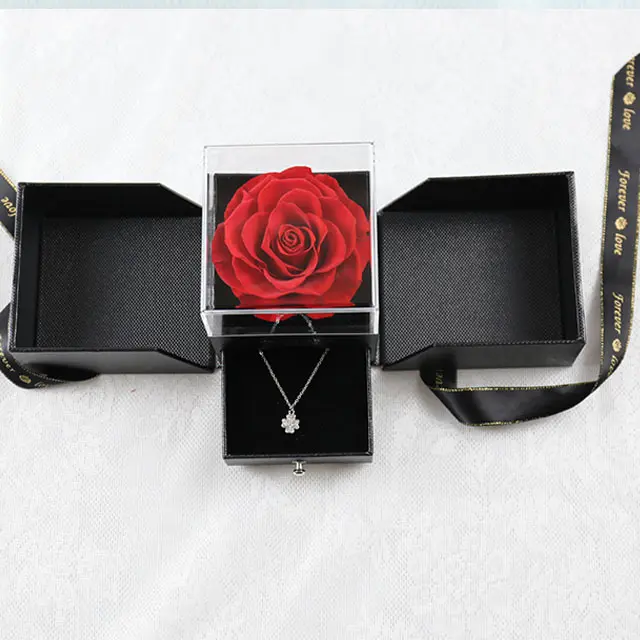 wholesale every love preserved eternal red roses in acrylic box with love you necklace forever flower gift for valentines