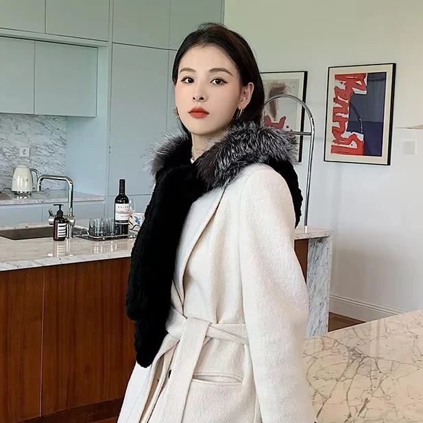 Winter Natural Fox Fur hat and scarf set Lady Warm designer hats Fluffy Lady Luxury Knit Real Rex Rabbit fur hat for women