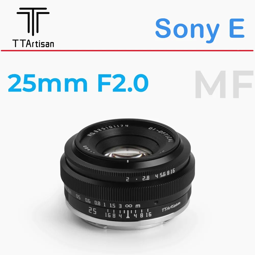 TTArtisan 25mm F2.0 APS-C Manual Focus Lens For Canon EOS-M/ Sony E/ Fuji X/ M43/ Nikon Z/ Canon RF/ L Mount Mirrorless Cameras