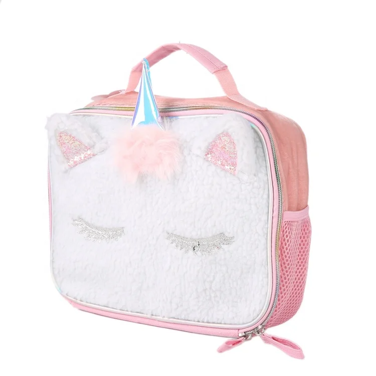 Large Stock Low MOQ Wholesale Children Insulated Cooler Bag Kids School Outdoor Cute Plush Unicorn Lunch Bags