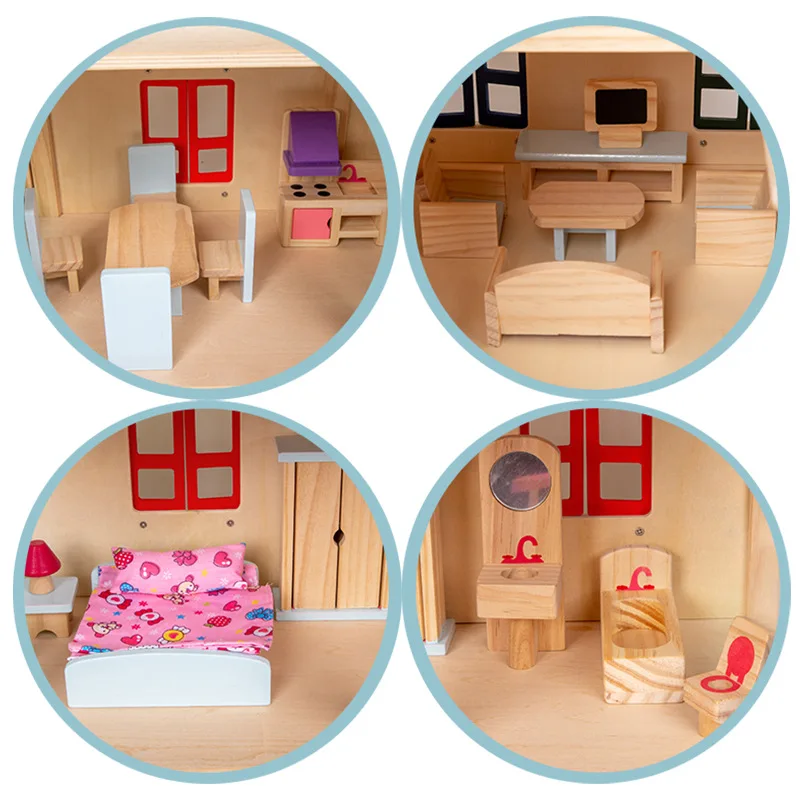 Wholesale 3d wooden miniature doll house kit diy doll house doll chair kids education wooden toy