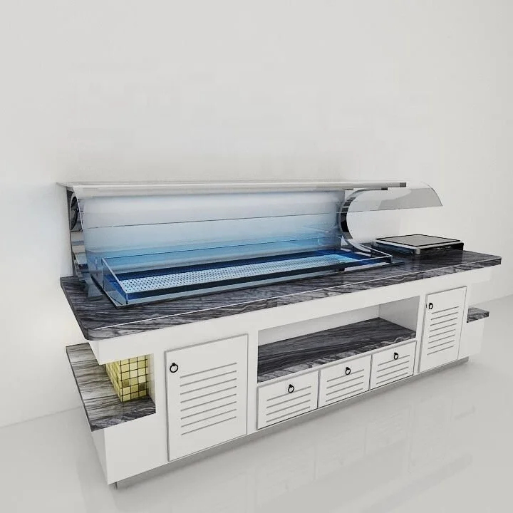 commercial restaurant luxury salad bar refrigerator ship boat type cold & warm modern hotel sushi buffet counter equipment