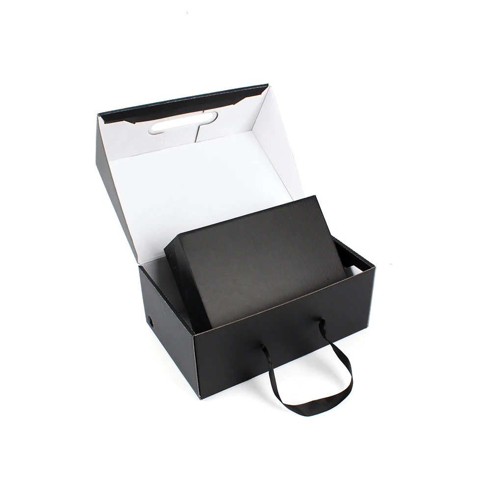 Custom Corrugated Cardboard Handbag Boots Heel Sneaker Sho Packaging Boxes With Ribbon Handle