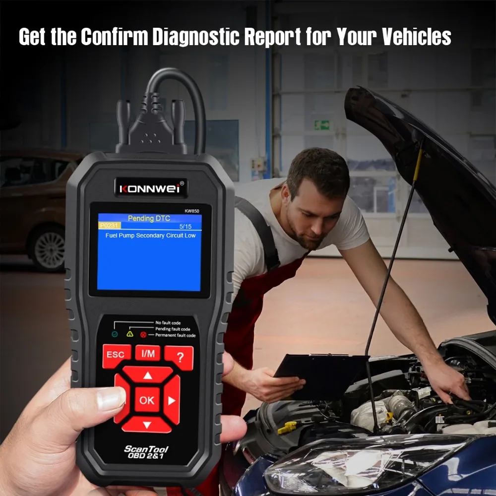 Шэньчжэнь завод KONNWEI KW850 Универсальный OBD OBD2 12 В Автомобильный сканер контроля выбросов двигателя