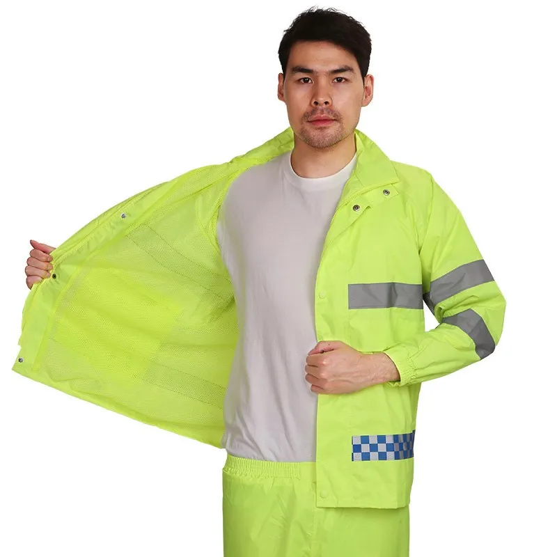 ANT5PPE Waterproof Work Hooded Rain Suit Set Two Piece Overalls High Visibility Reflective Raincoat for Men Women