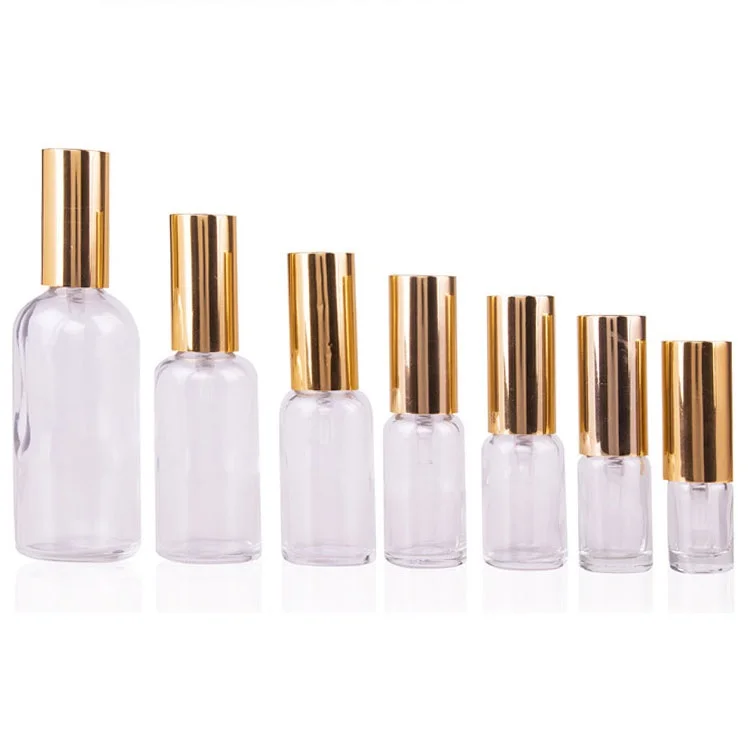 100 ml empty gold lid 100ml clear round fragrance oil cleaning home room facial toner sprayer mist perfume glass spray bottle