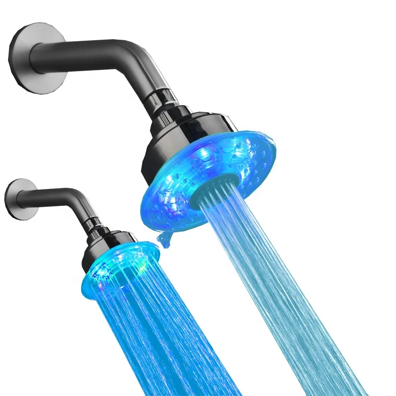 Adjustable 2 Water Jets Temperature control 3 colour led Shower Head in rgb