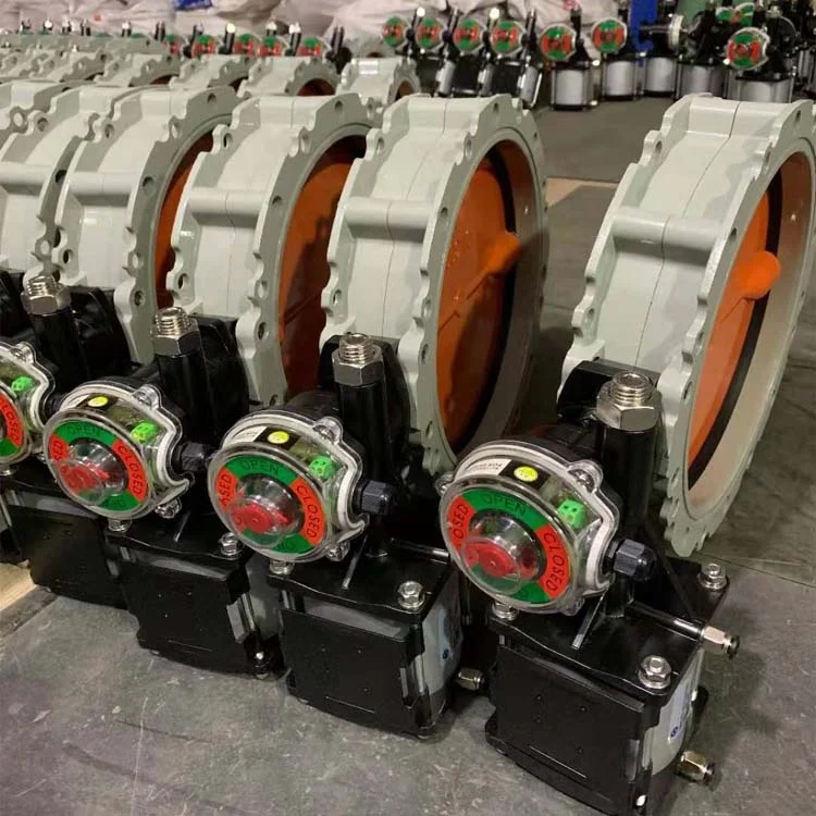 10/16 Bar Aluminium Alloy Single/Double Flange Pneumatic Dust Butterfly Valve For Cement Factory