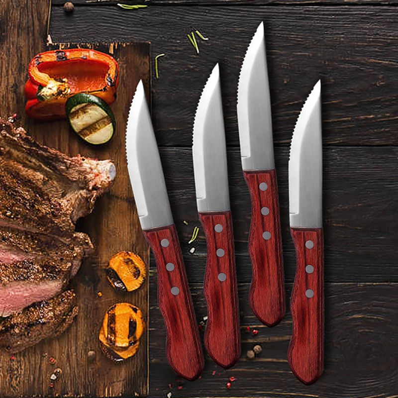 Hot Sales Sharp Serrated Blade Steak Knife Wooden Handle Buy Steak Knives 4PCS With Box Packing
