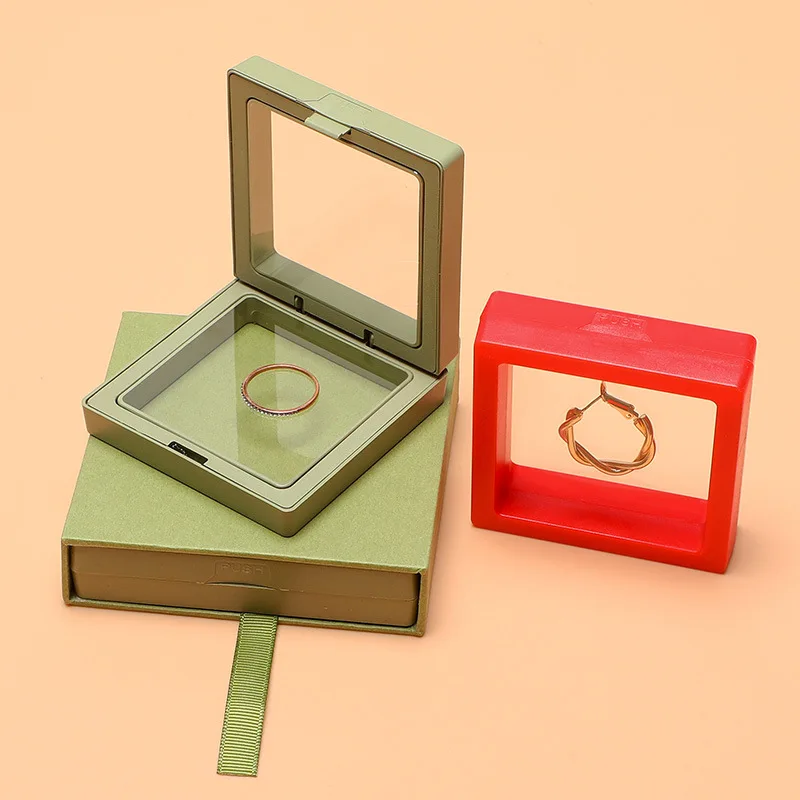 Custom Logo Cardboard Sliding Sleeve Paper Jewelry Storage Drawer Box Packaging With Clear PE Film Floating Gift Display Box