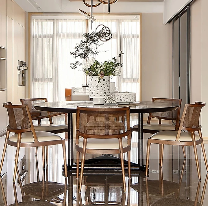 Wholesale Luxury Rattan Solid Wood PU Leather Seat Dining Chair for Restaurant Dining Room Furniture Modern Kitchen Chair Wooden