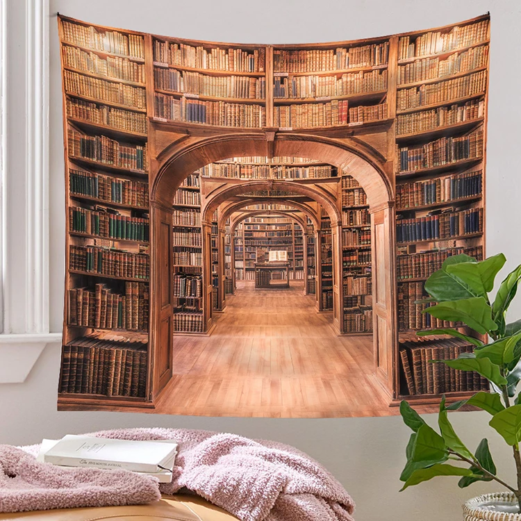 Ретро Библиотека книжная полка настенная комната для кабинета винтажный художественный принт гобелен