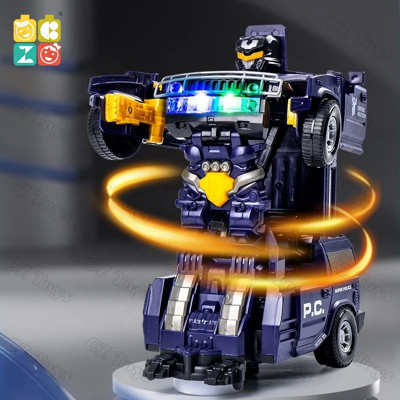 Amazons Hot Sale B/O Electric Police Car Transform toys led light music electric robot toys with projection toy kids
