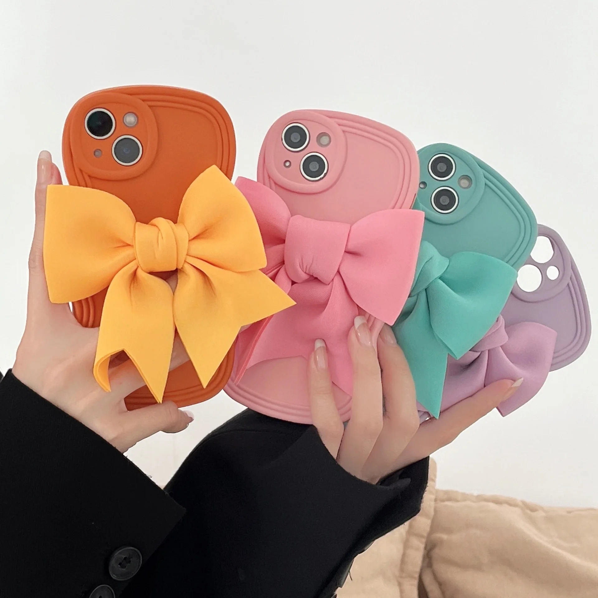 Luxury Candy Color 3D Cute Bow Knot Soft Silicone Phone Cases For iPhone 15 14 13 Pro Max 12 11 XR 7 8 Plus Protective Cover
