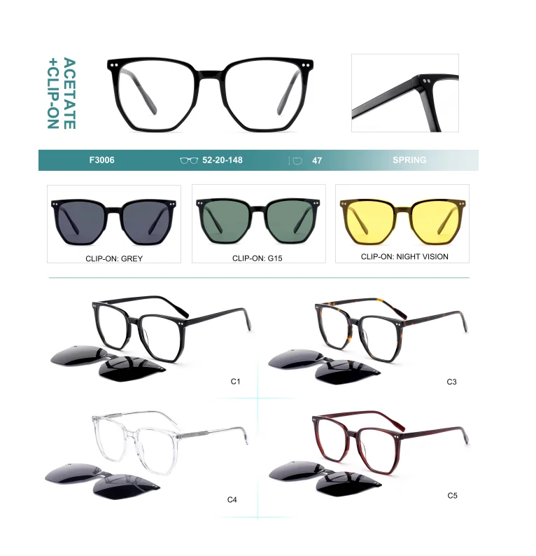 Wholesale  High Quality Hot Selling Custom Logo Sun Glasses 3 in 1 Magnetic Acetate Tac Polarized Clip on Sunglasses Eyewear