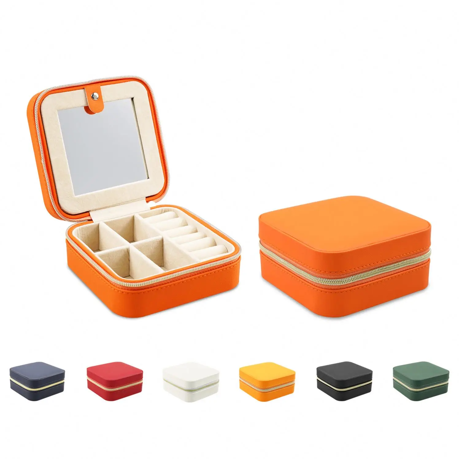 Watch Pu Leather Travel Ring Storage Mirror Custom logo Printed Gift Jewelry Box with Luxury Jewelry Packaging Velvet Box