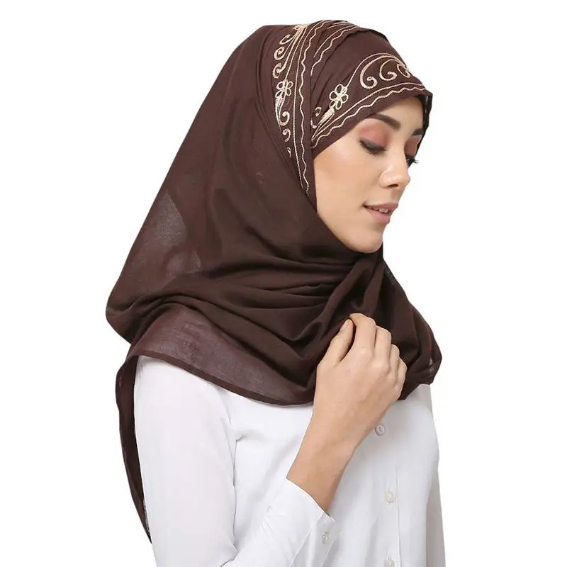 Custom wholesale Embroidered Cotton Muslim Islamic ethnic caps  khimar Fancy printed Casual Hijab Scarf For Women