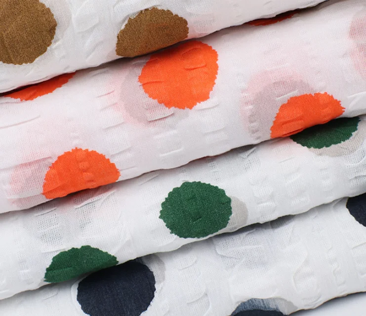 100 cotton voile  gauze  crinkle  printed  fabric  jddah cotton polka-dots print seersucker fabric for clothing