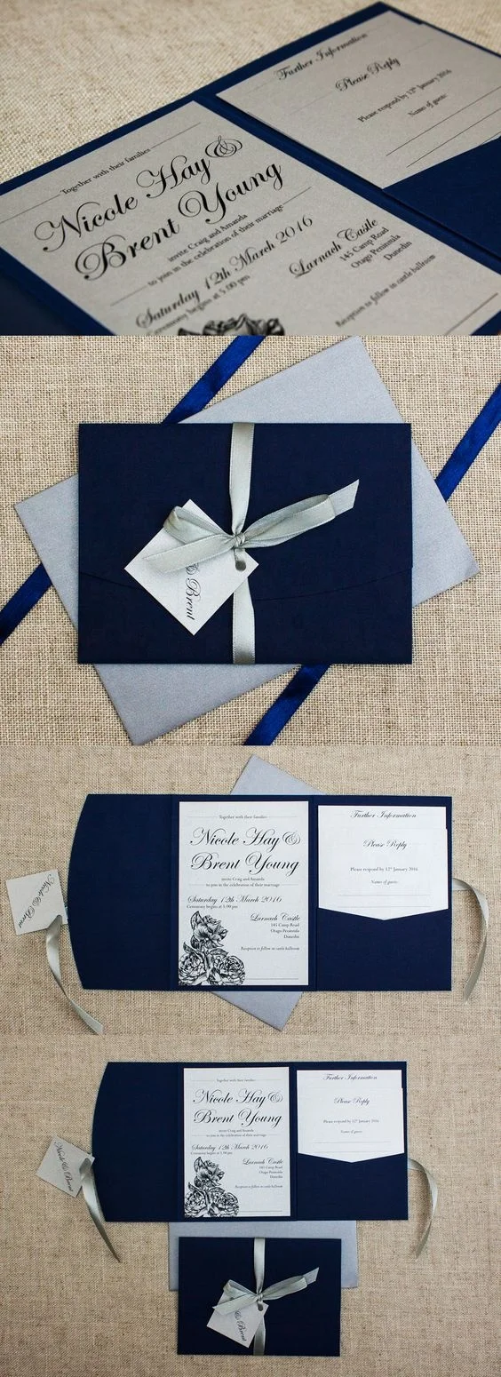 Pocket fold custom wedding/ greeting/ birthday invitation cards laser cut card custom printing with envelopes