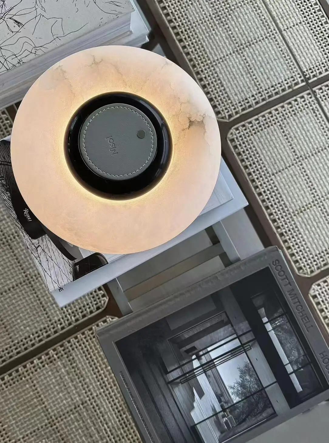 HZX Modern Luxury LED Light Chandelier Imported Iron Marble with Natural Alabaster for Bedroom or Hotel Decor Home Decoration