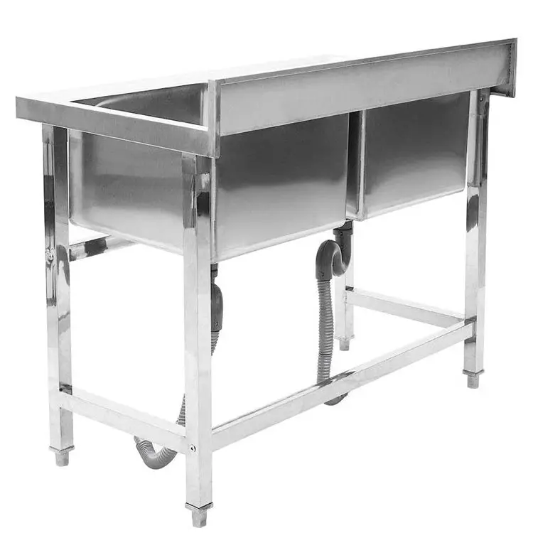 Splash-Proof Sides Customized Stainless Steel Kitchen Sink Table Single Slot Dish Tables Commercial Basin Sink With Drainer Unit
