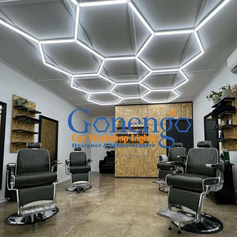 Modern Hair Salon Beauty Lighting Popular Super Brightness Hexagon Lighted Barber Station