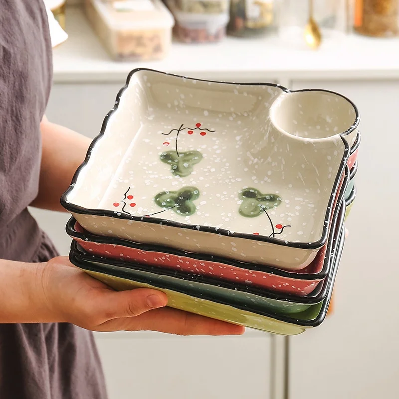 Porcelain Snack Dish Ceramic Serving Trays and Platters Chip and Dip Serving Dishes Plate Dish Round Home Hotel Restaurant Box