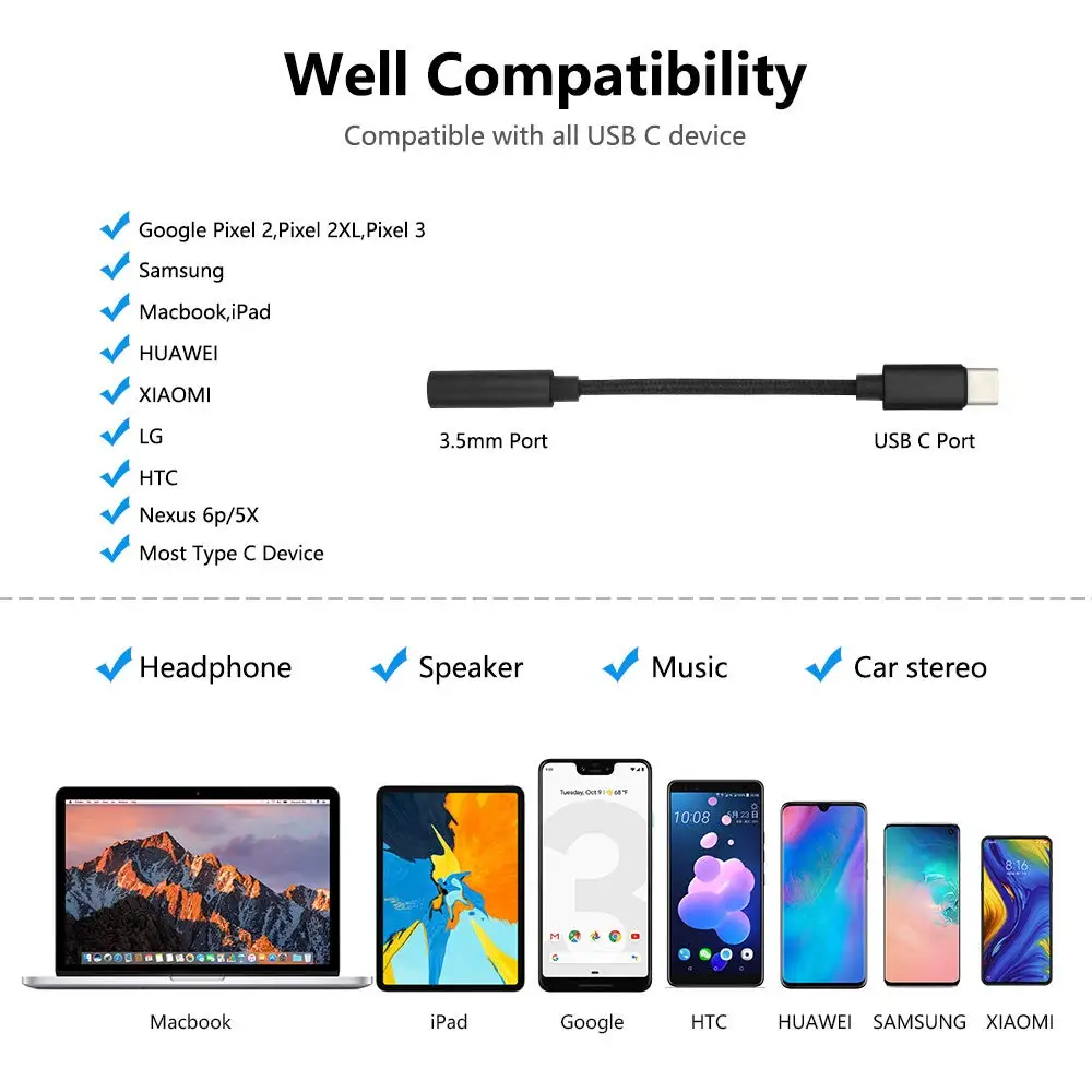  USB-C до 3 5 мм разъем AUX Кабель-адаптер с разъемом USB Type-C для DAC 24bit высокого разрешения цифровой