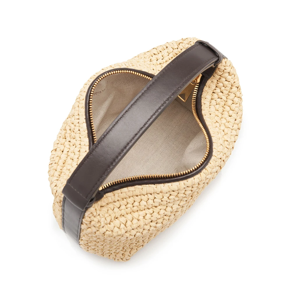 Full Custom Handmade Crochet Raffia Shoulder Bag With Leather Handle Handbag Eco-friendly Rattan Weaving Purse for Women Luxury