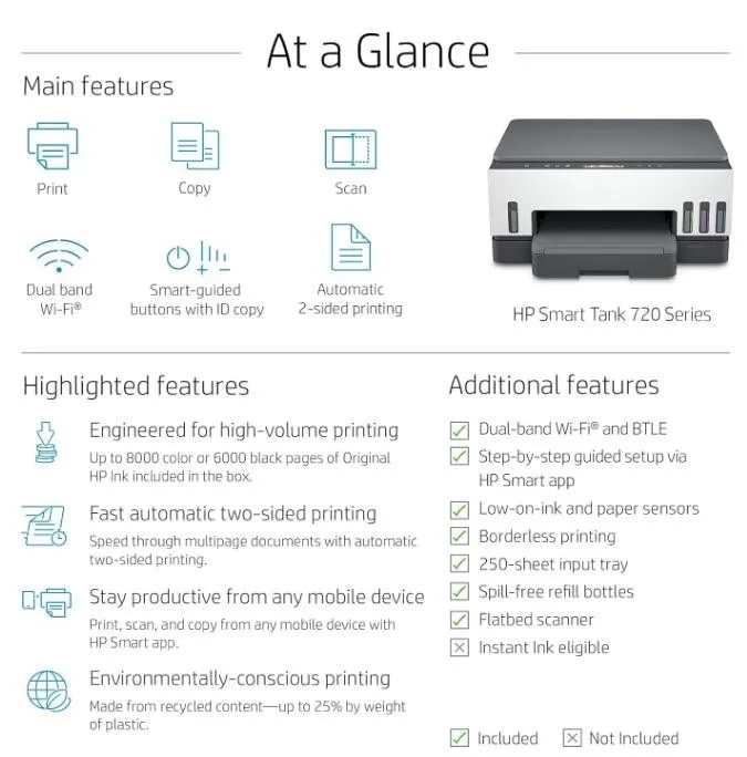 Для HP Smart Tank 720 Wi-Fi дуплексный принтер с Умной управляемой кнопкой печать сканирование C opy и беспроводной