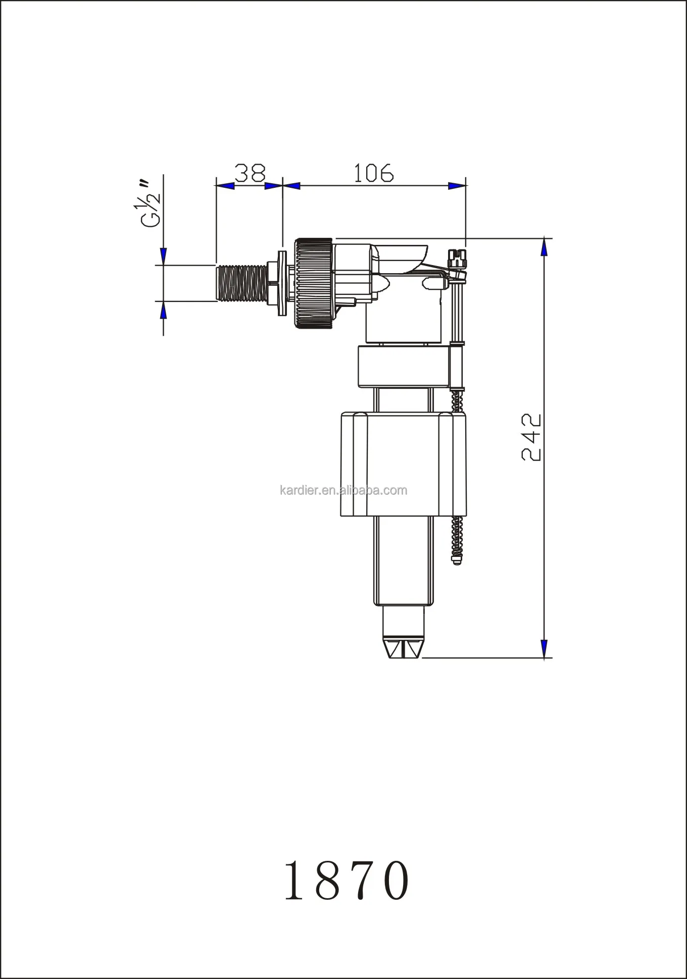 Popular design height adjustable fill valve for narrow or small toilet cistern