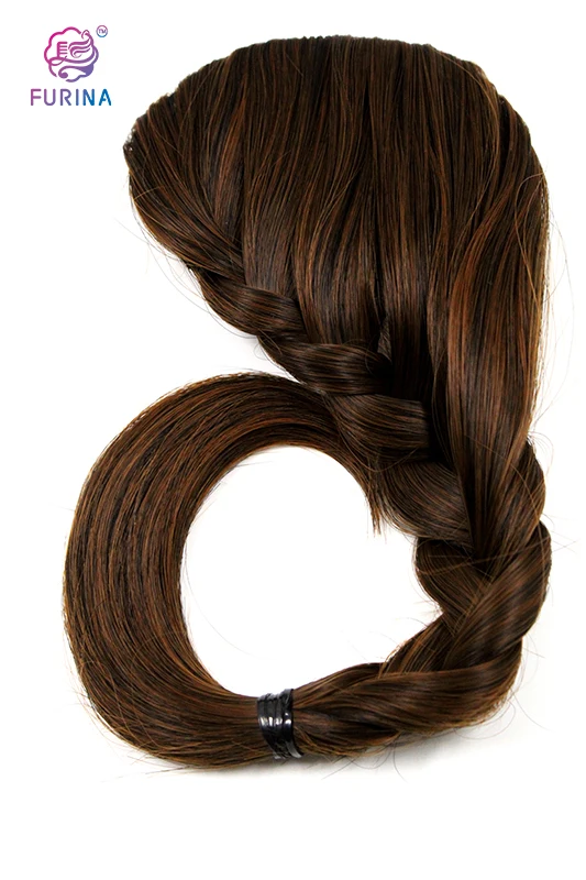 Light brown hairpiece brazilian clip in hair extension Beautiful side part soft synthetic braid for bride