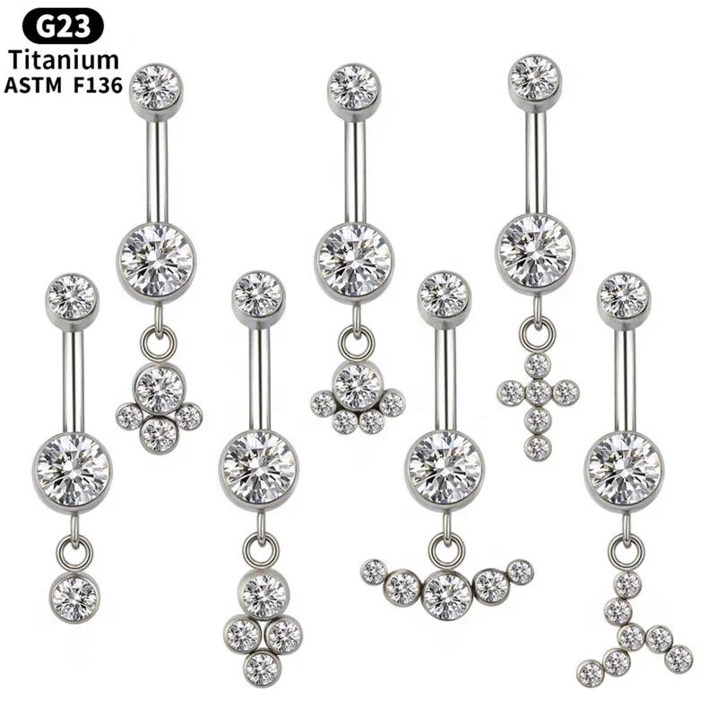xjy G23  ASTM- F136 titanium jewelry  Zircon  internally threaded Belly Button navel ring dangle belly ring piercing jewelry