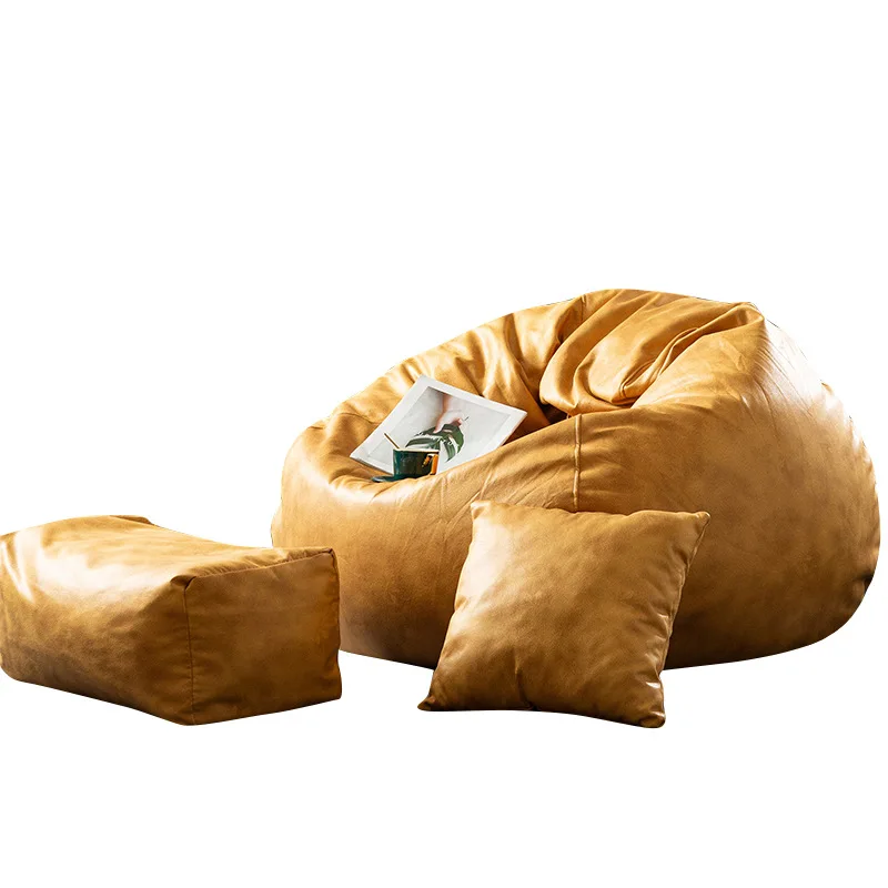 Vegan Leather Lazy Sofa Cover Chair Sturdy Zipper Recliner Bean Bag Cover Organizing Storage Water Resistant Furniture