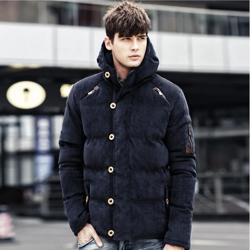 
Winter Corduroy Hood Padded Quilted Men Jacket Coat Fashion Warm Male Jackets Parka Hooded Casual Overcoat 