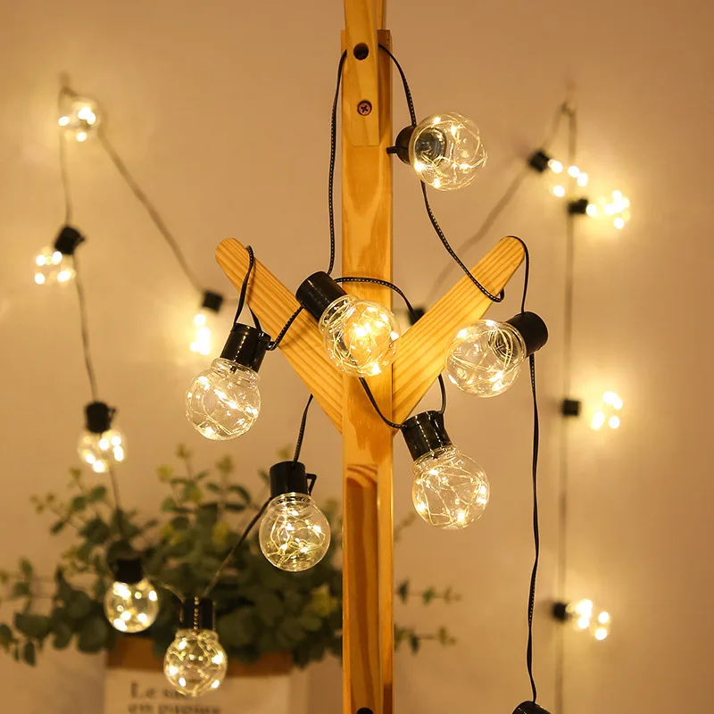 2021 hot sale solar powered transparent bulb ball string lights holiday party