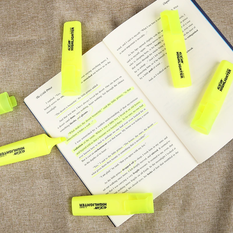Gxin G-304801 yellow color 12pcs/set highlighters custom fluorescent pen water based school students highlighter marker pen