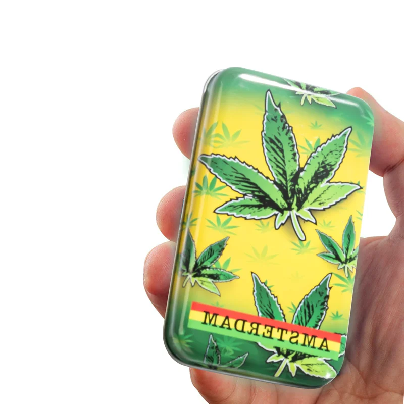 Customized Brand Tobacco Tin Box With Hinged Lid Portable Tobacco Case Tin Smoking Accessories Metal Box For Cigarettes