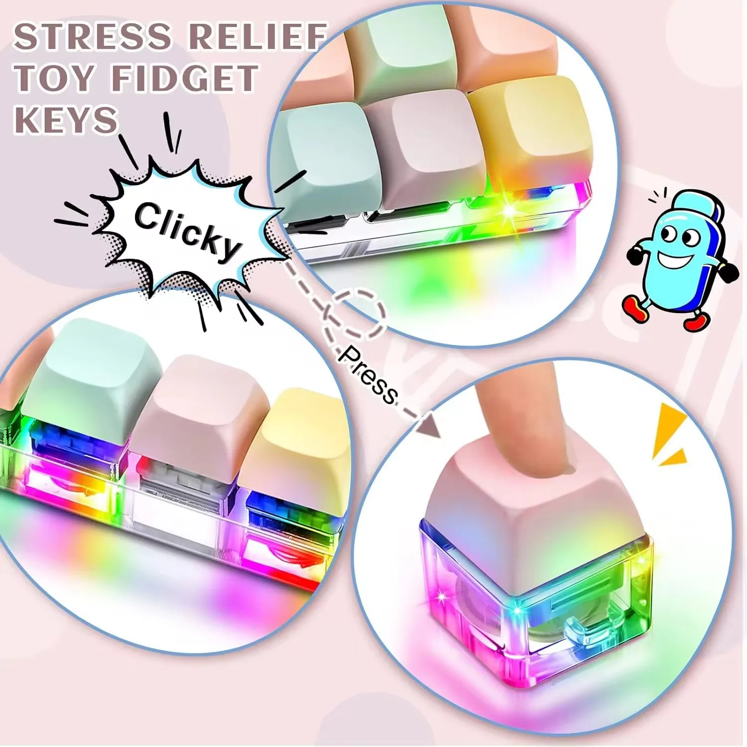 Wholesale Custom Design Logo Mechanical Keyboard Keychain Keycap Relieve Stress Switches Key Chain Decompression Keychain