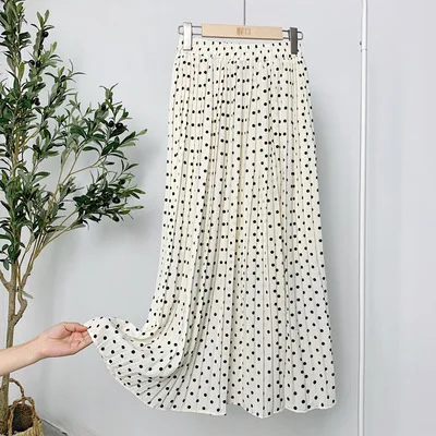 Pleated Floral Print Women Skirt High Waist Midi Summer Chiffon Dress New Lady Big Swing Lined Elegant Skirts
